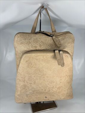 Wild West Beige Floral Embossed Leather Backpack